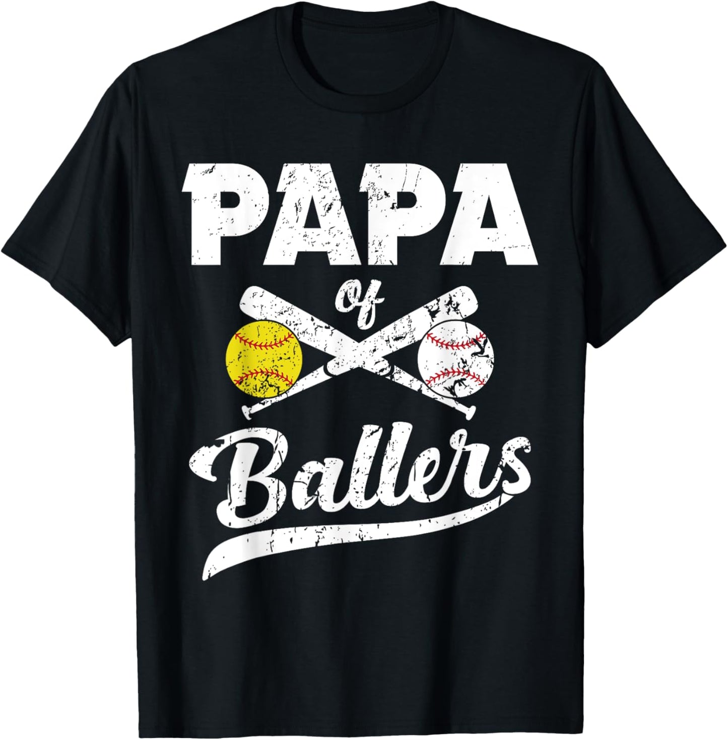 Papa of Ballers Papa of Baseball And Softball Player For Dad T-Shirt - T-Shirt | Black
