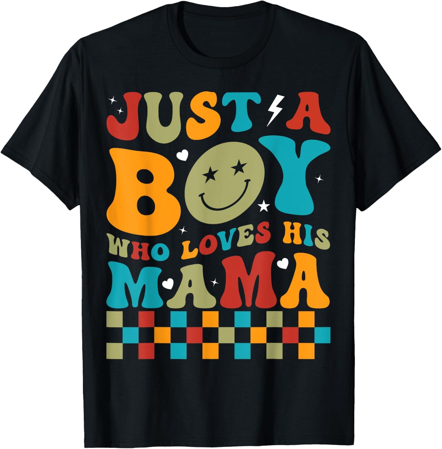 Just A Boy Who Loves His Mama Groovy Family Matching T-Shirt - T-Shirt | Black