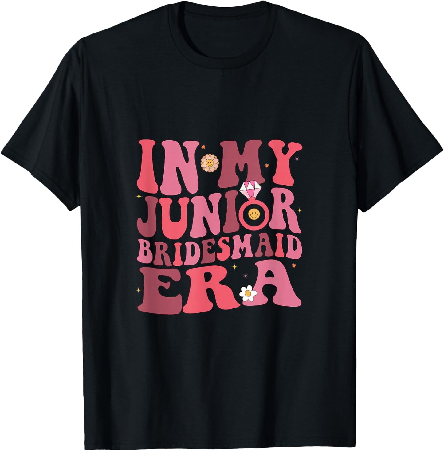 Retro Groovy In My Junior Bridesmaid Era Wedding Engagement T-Shirt - T-Shirt | Black