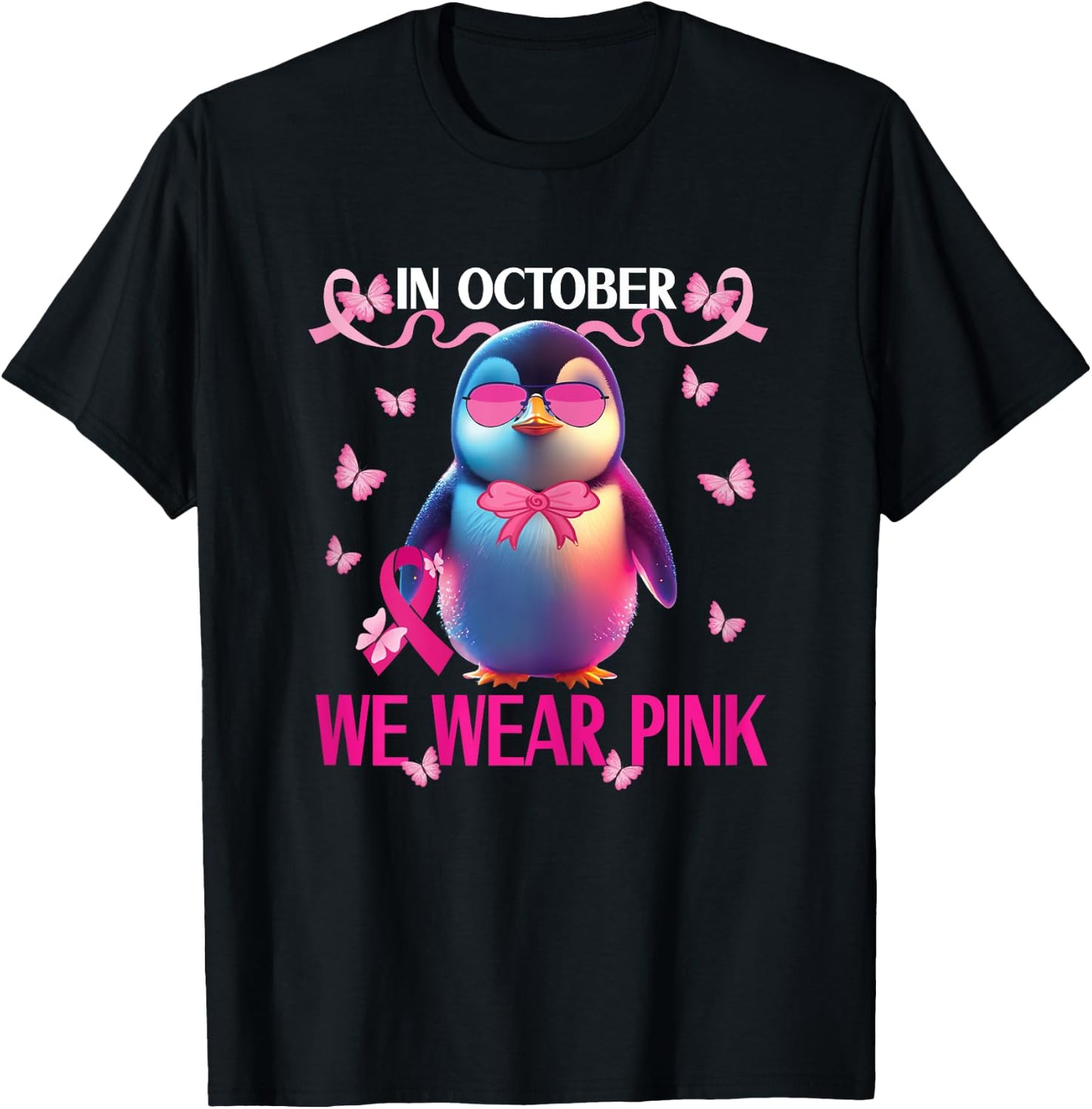 Girls Breast Cancer Awareness for Toddlers Kids Penguin T-Shirt - T-Shirt | Black