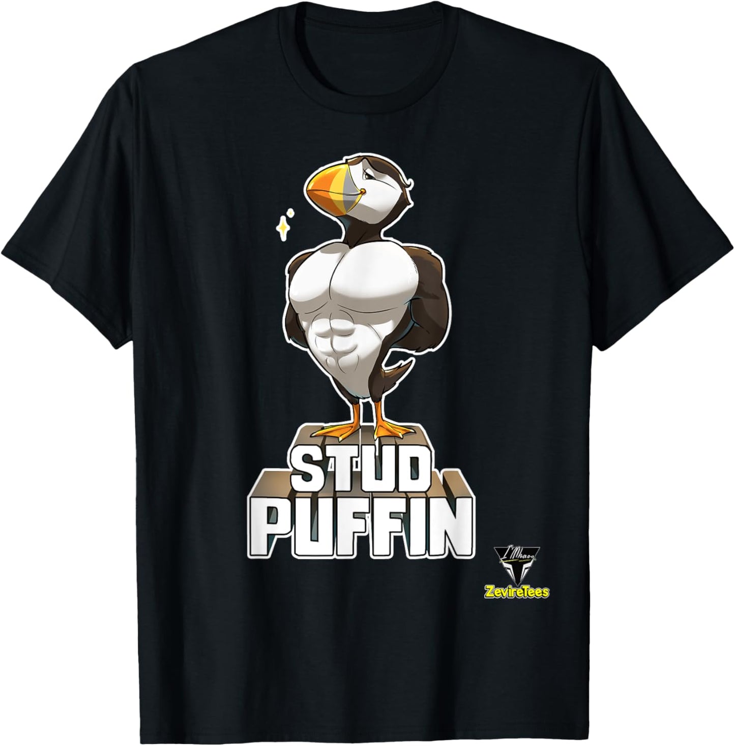 ZevireTees Stud Puffin - Men's -Adults Black Cotton 100% - Small - Short Sleeve - Studded, Unique Fabric Blend T-Shirt - T-Shirt | Black