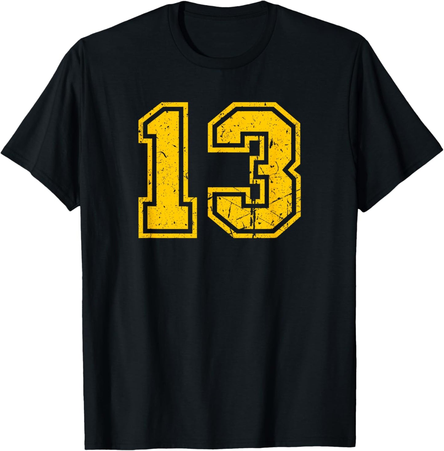 Vintage Number #13 Yellow Sports Team Uni Number T-Shirt - T-Shirt | Black