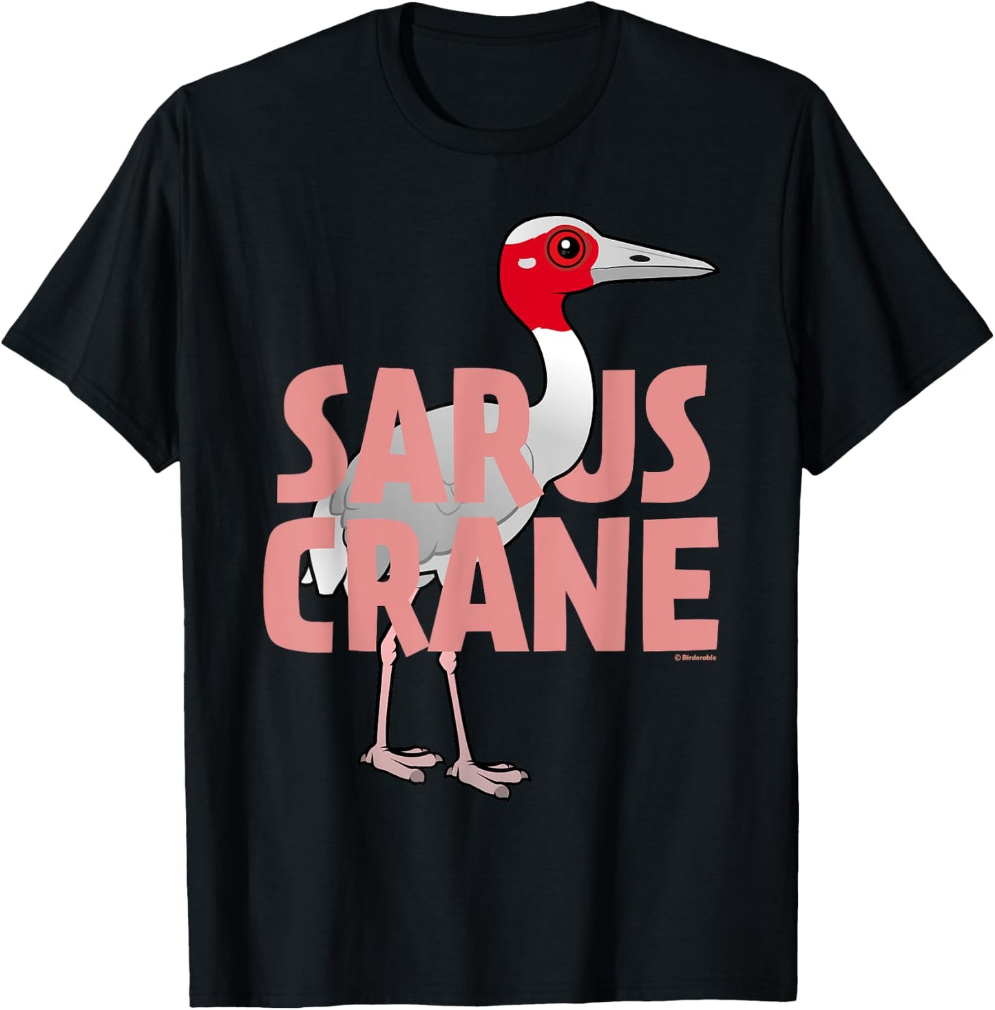Cute Cartoon Jumbo Sarus Crane Bird Species Name T-Shirt - T-Shirt | Black