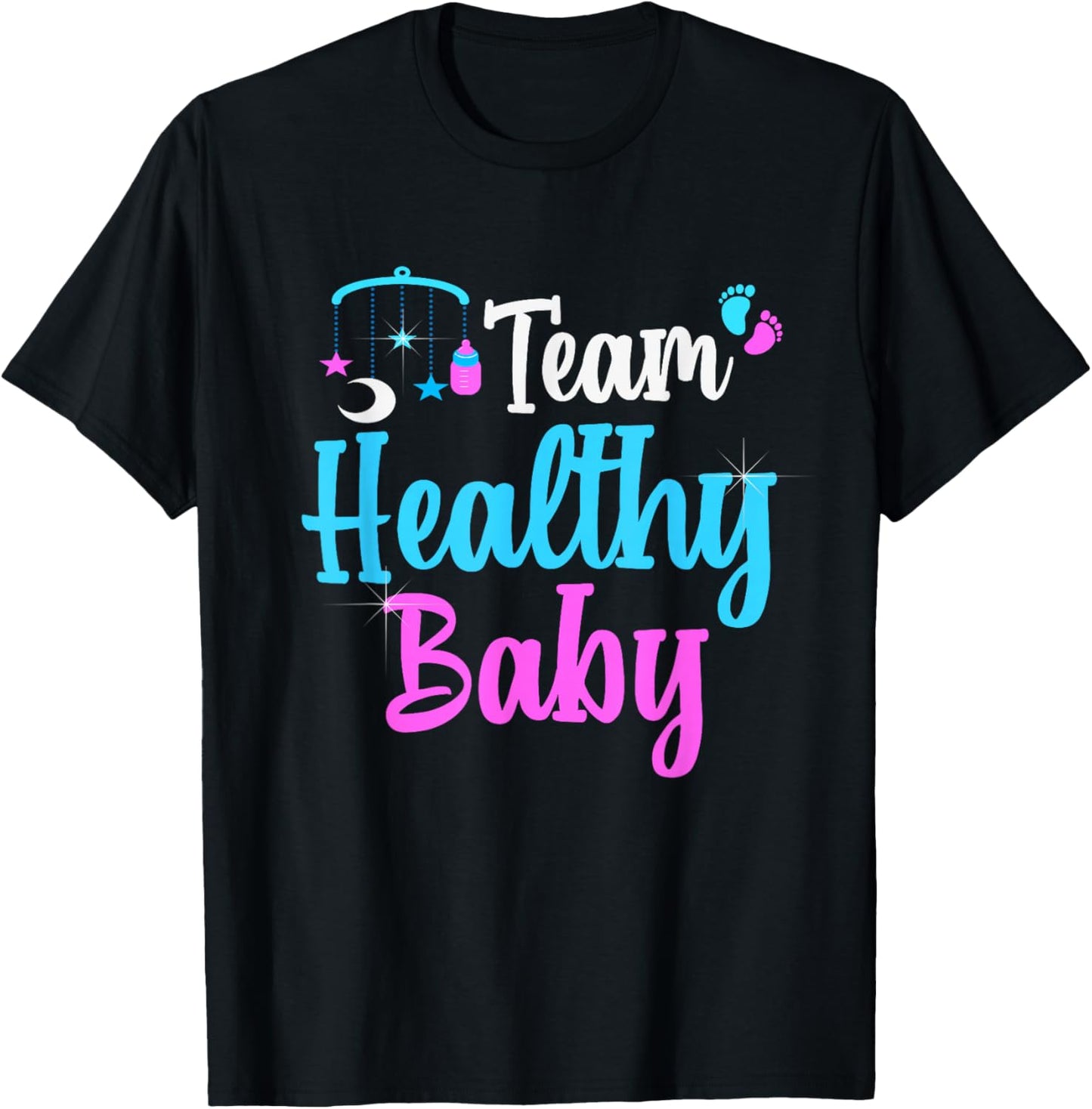 Gender Reveal Team Healthy Baby Party Supplies Pink Blue T-Shirt - T-Shirt | Black