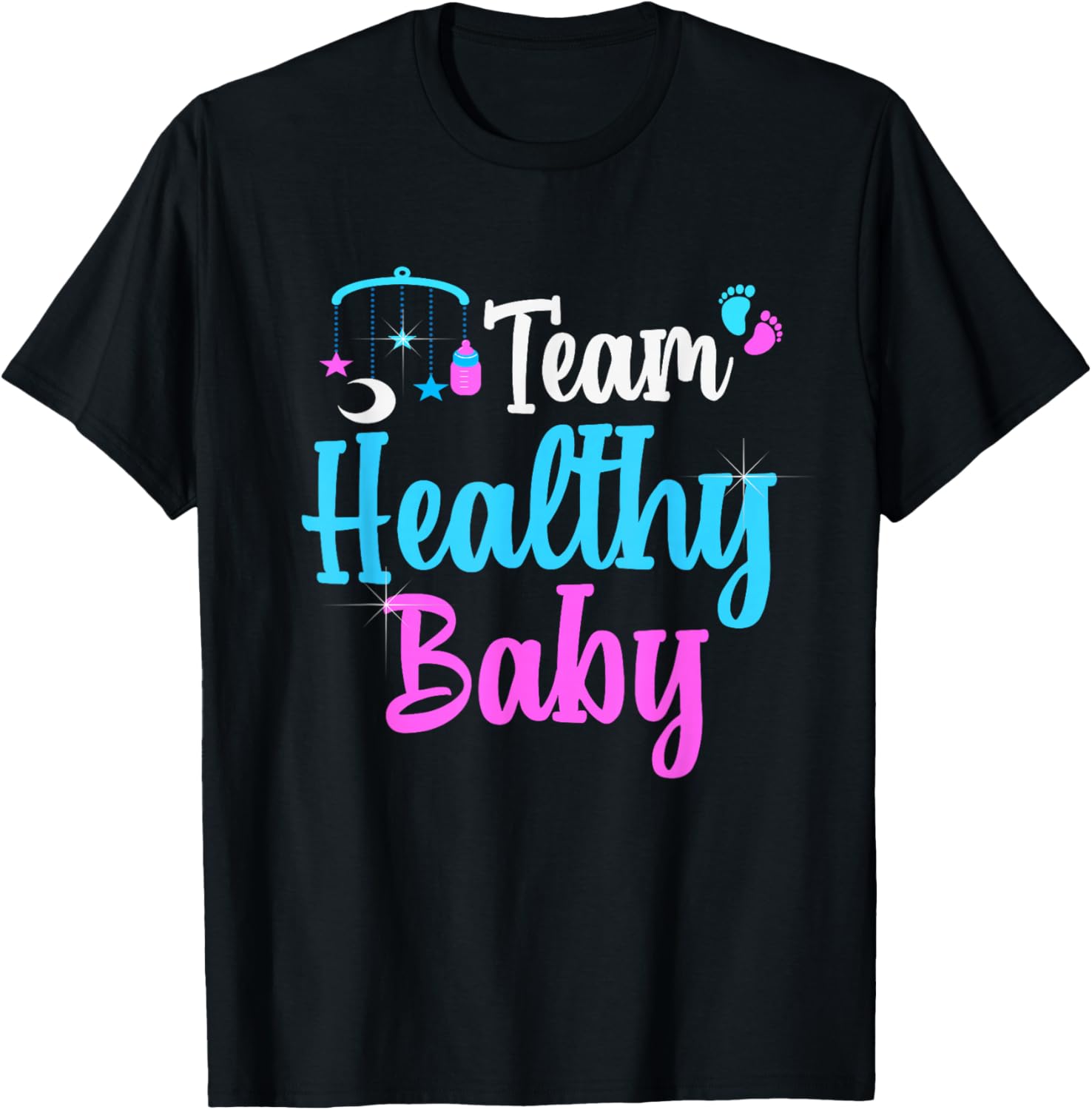 Gender Reveal Team Healthy Baby Party Supplies Pink Blue T-Shirt - T-Shirt | Black
