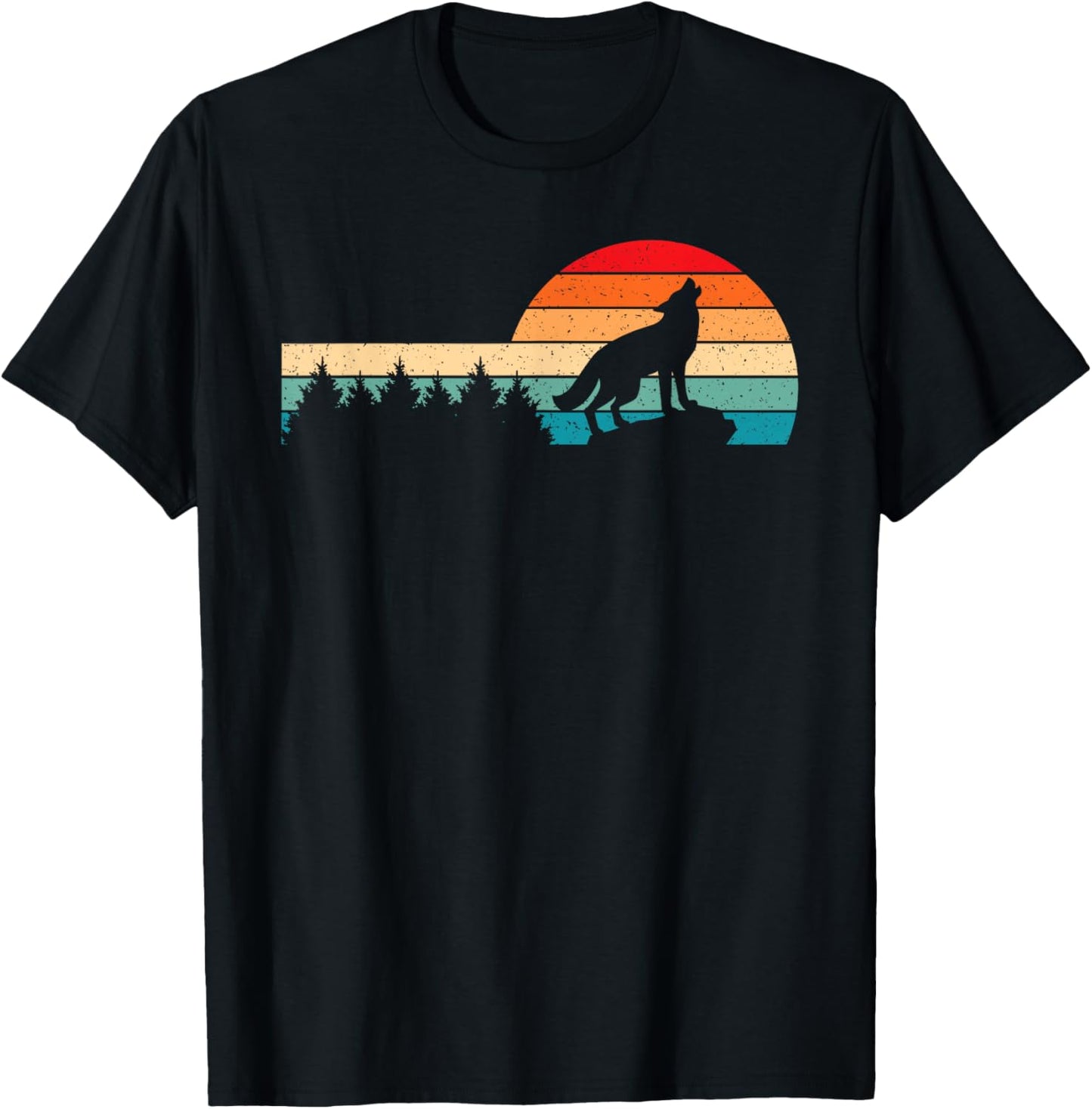 Retro Wolf Forest Wild Animal Wilderness Men Women T-Shirt - T-Shirt | Black