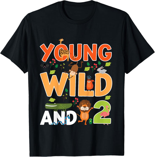 Kids 2 year old wild zoo theme birthday animals safari jungle boy T-Shirt - T-Shirt | Black