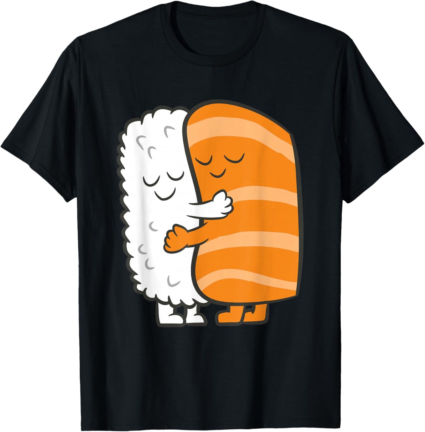 Sushi Hugging Kawaii Sushi Japanese Salmon Hugging Sushi T-Shirt - T-Shirt | Black