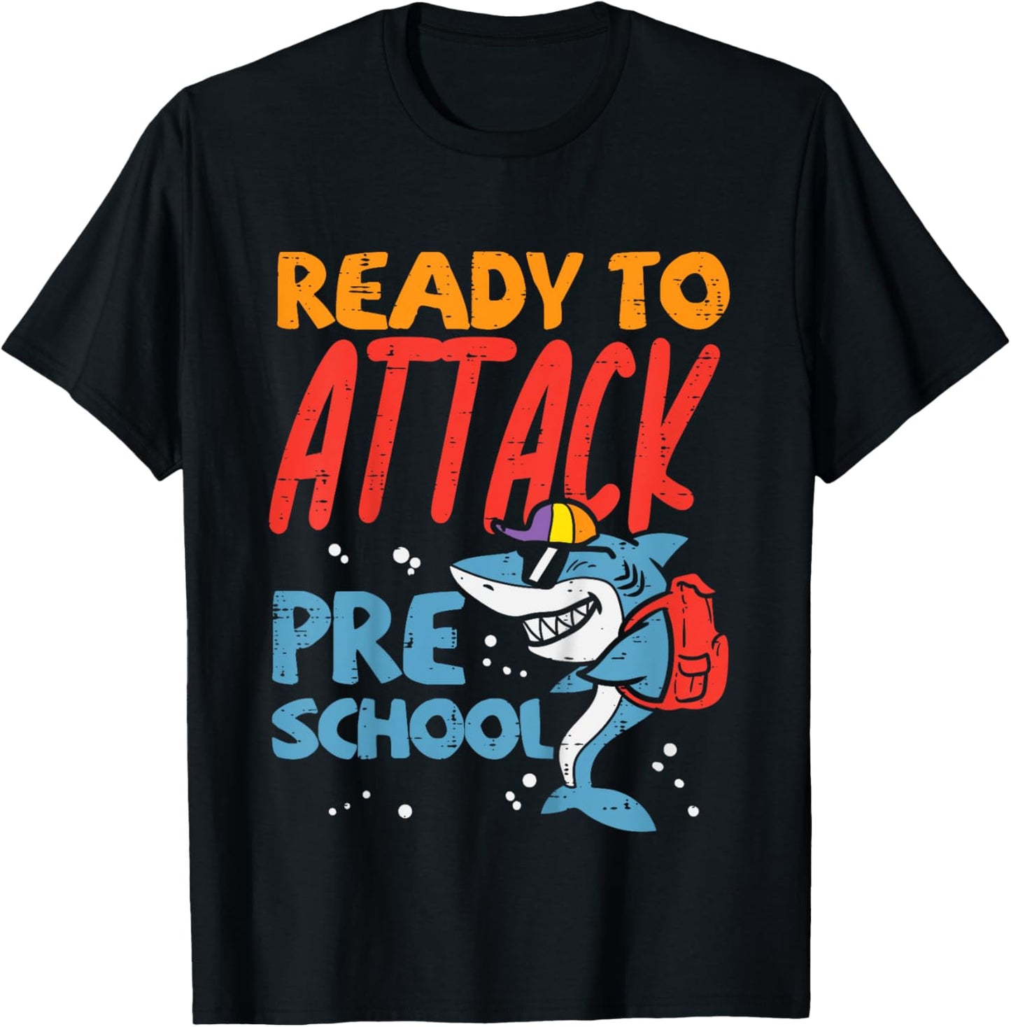 Kids Ready To Attack Preschool Shark First Day Of Pre School Boys T-Shirt - T-Shirt | Black