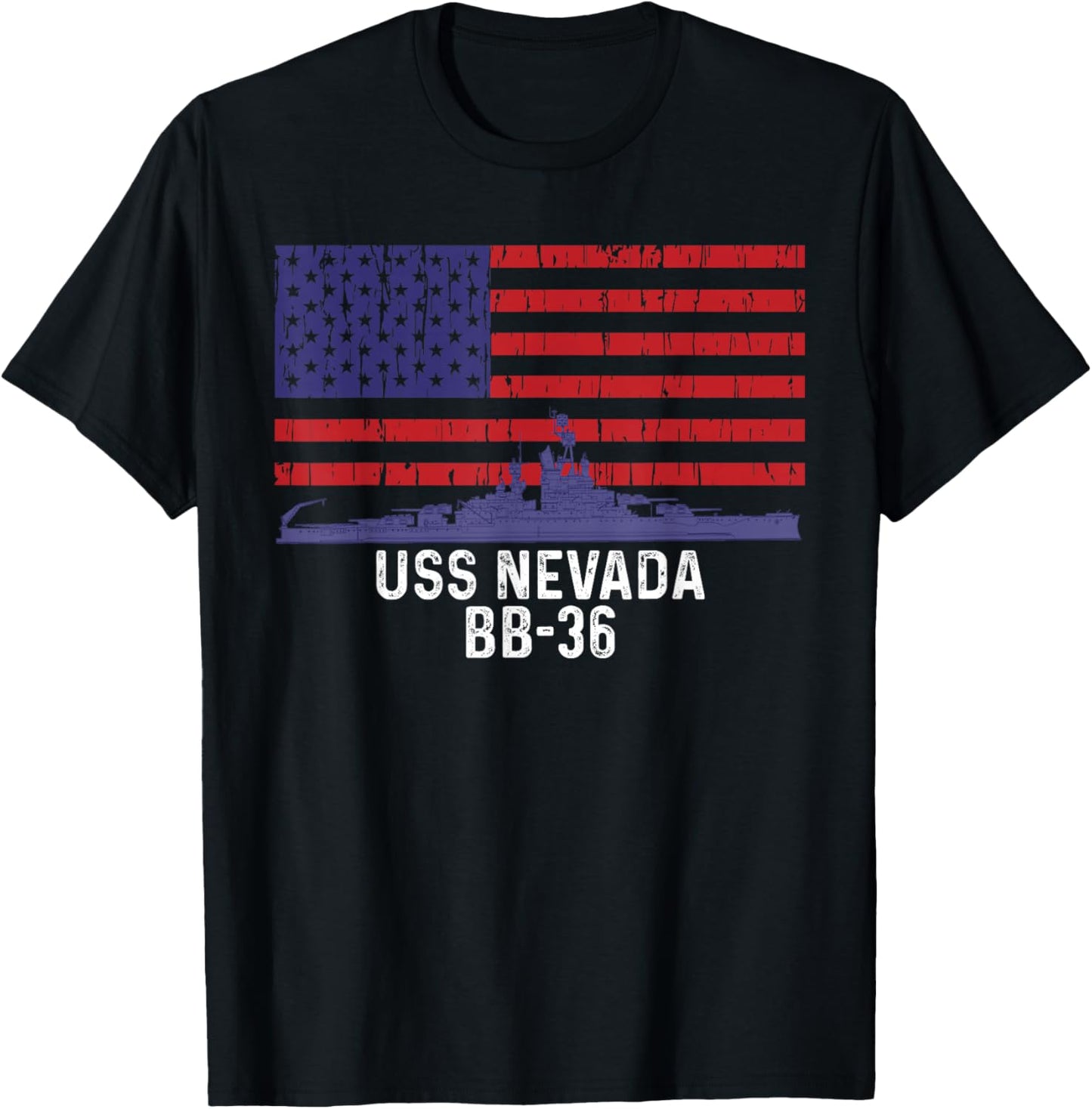 USS Nevada BB-36 Battleship Vintage American Flag T-Shirt - T-Shirt | Black