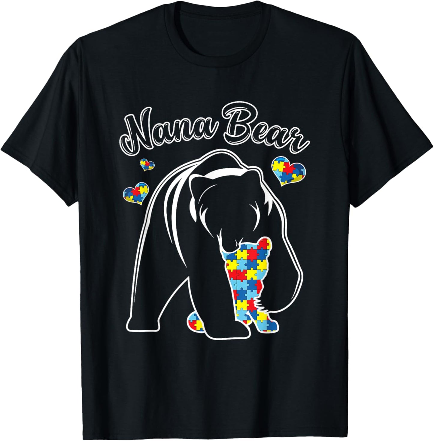 Cute Nana Bear Autism Awareness Autistic Family Lover T-Shirt - T-Shirt | Black