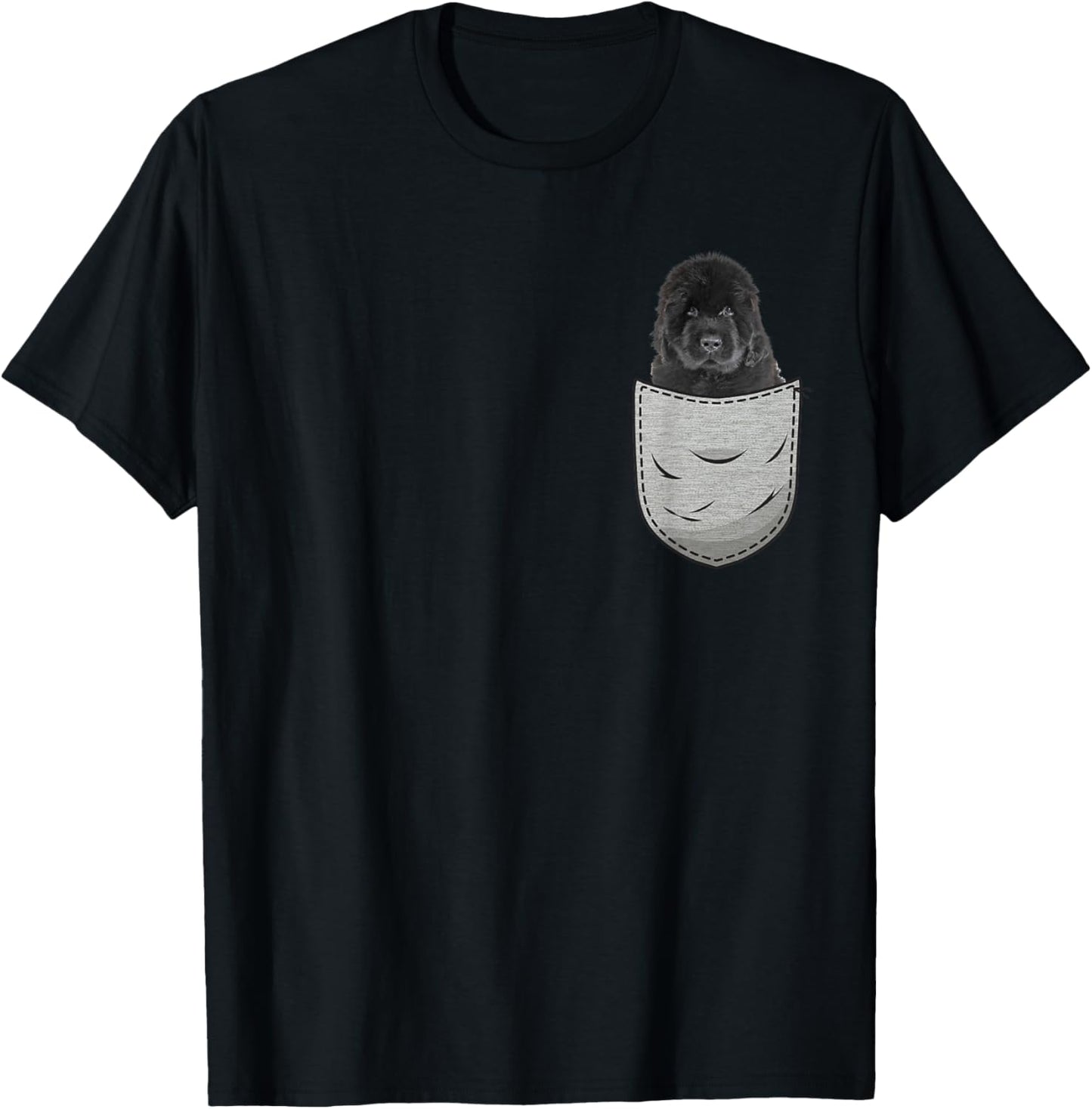 Newfie Newfoundland Puppy Chest Bag Pocket Dog Owners T-Shirt - T-Shirt | Black
