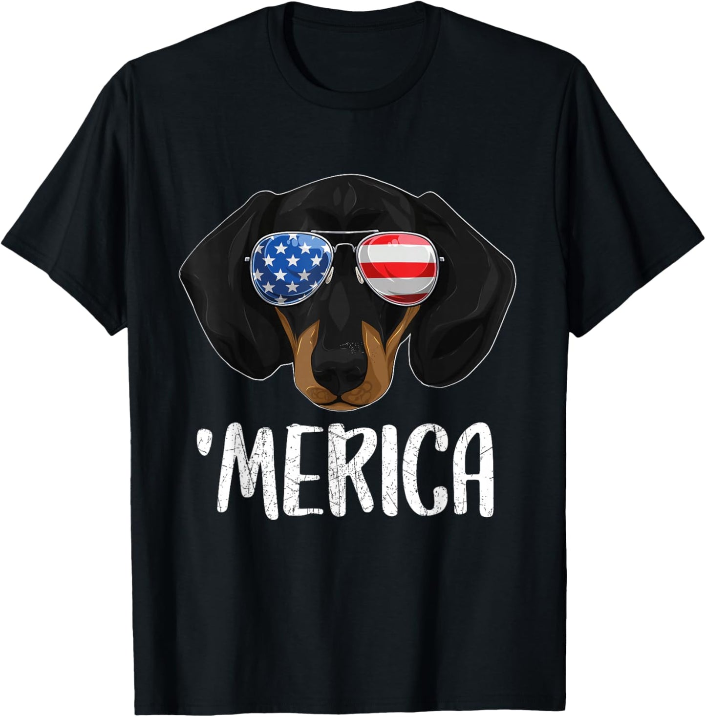 Merica Dachshund Dog 4th of July American Flag T-Shirt - T-Shirt | Black