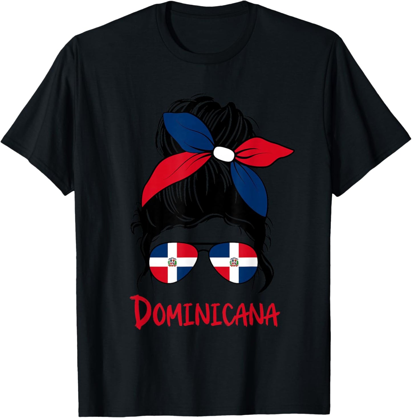 Dominican girl messy bun with sunglasses bow in Dominicana T-Shirt - T-Shirt | Black