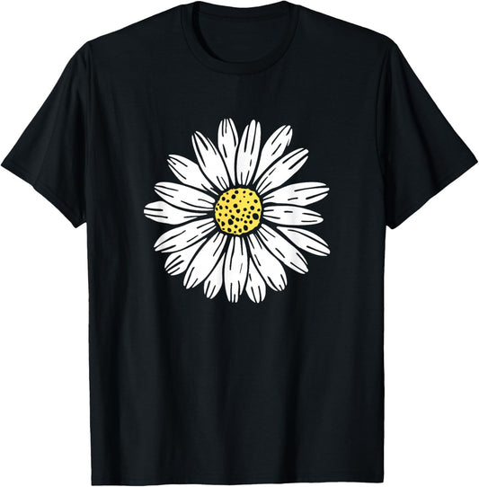 Daisy Flower Design T-Shirt - T-Shirt | Black