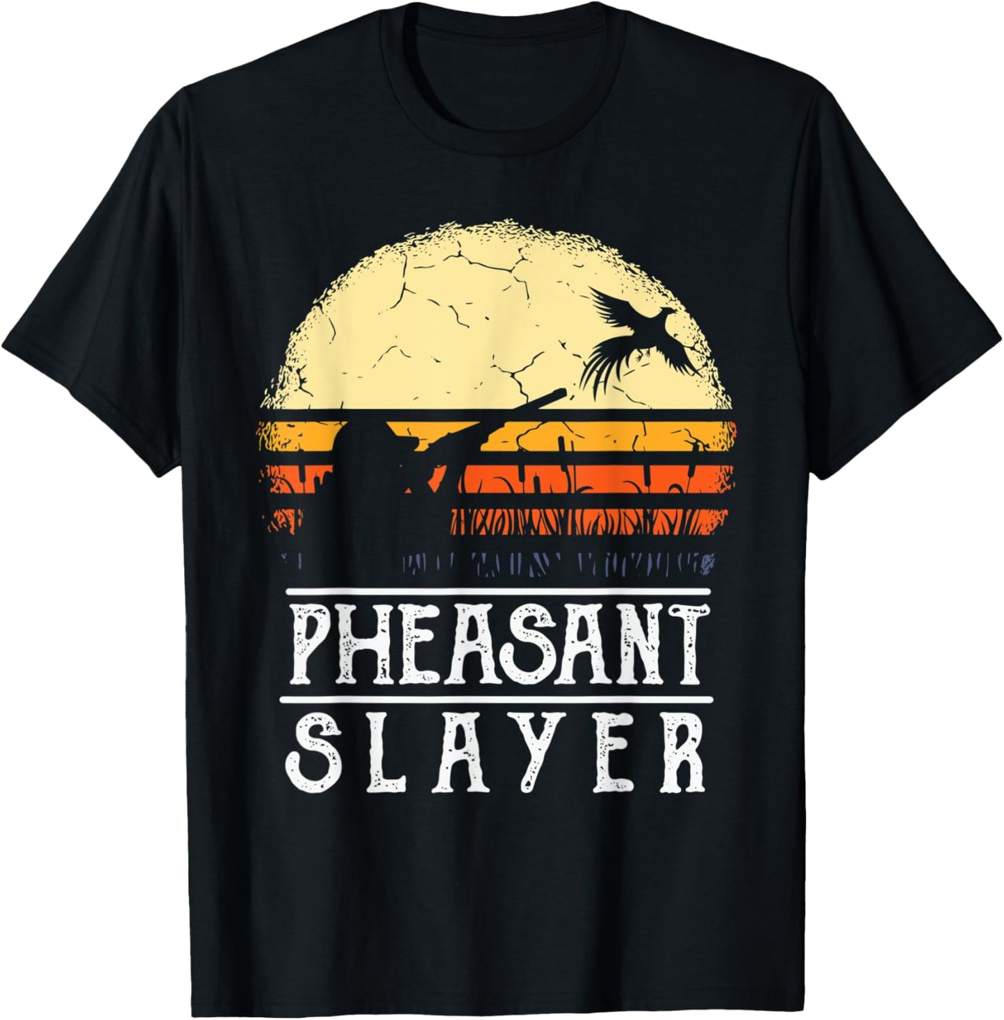 Pheasant Slayer Vintage Sunset Retro Style Pheasant Hunting T-Shirt - T-Shirt | Black
