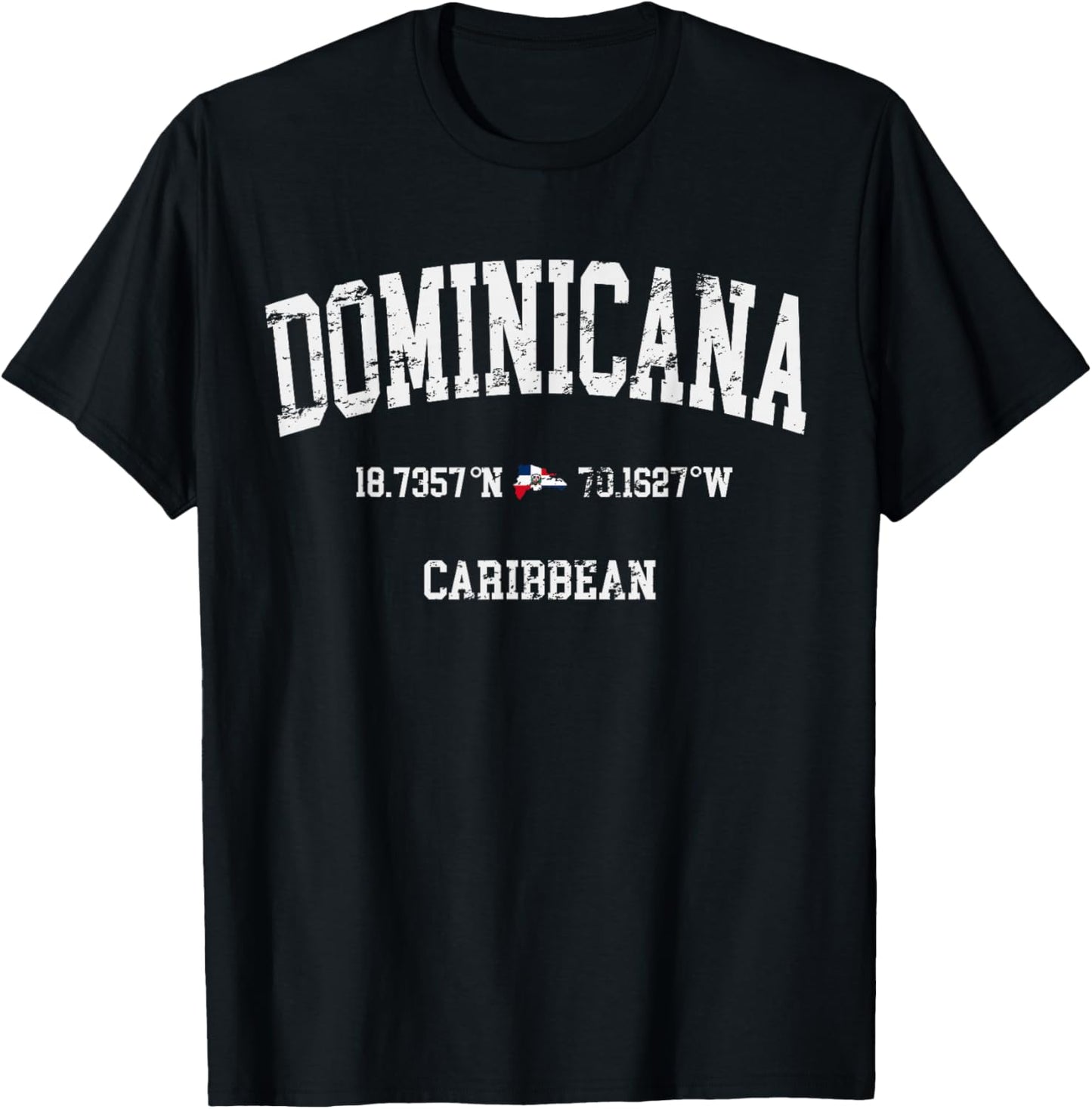 Dominicana Republic Latitude Longitude Dominican Flag T-Shirt - T-Shirt | Black
