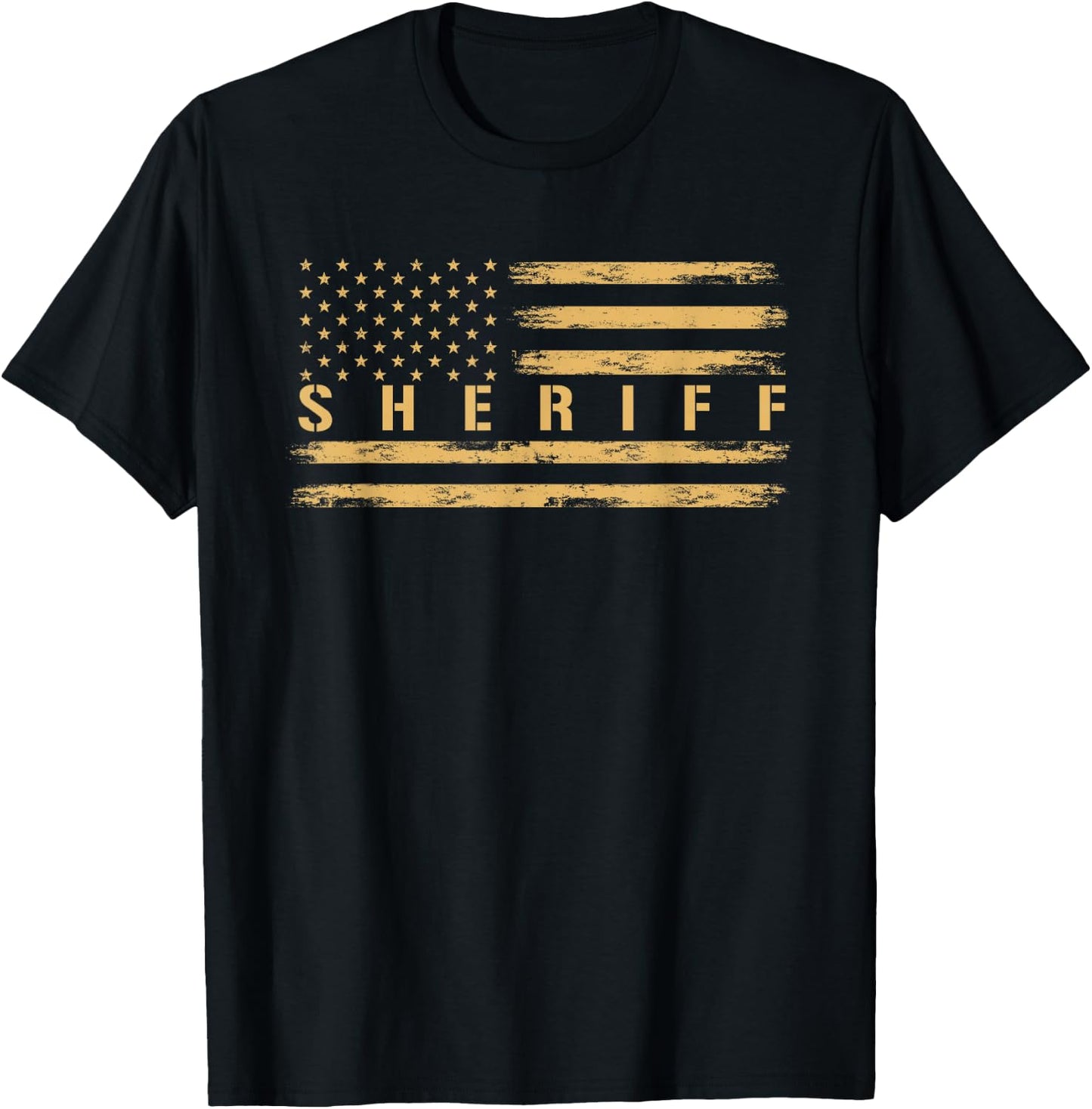 Sheriff USA American Flag | Western Police | Officer T-Shirt - T-Shirt | Black