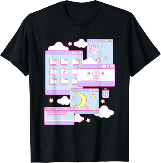 90s Grunge Kawaii E-Girl Browser Pastel T-Shirt - T-Shirt | Black