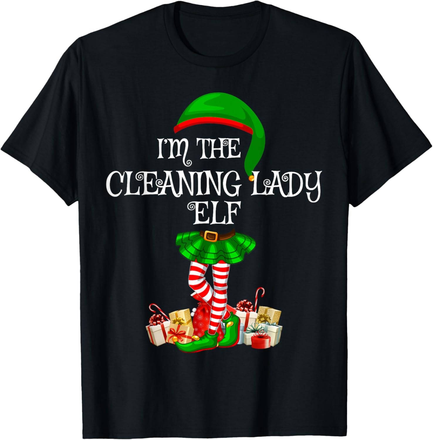 Matching Family Group I'm The Cleaning Lady Elf Christmas T-Shirt - T-Shirt | Black