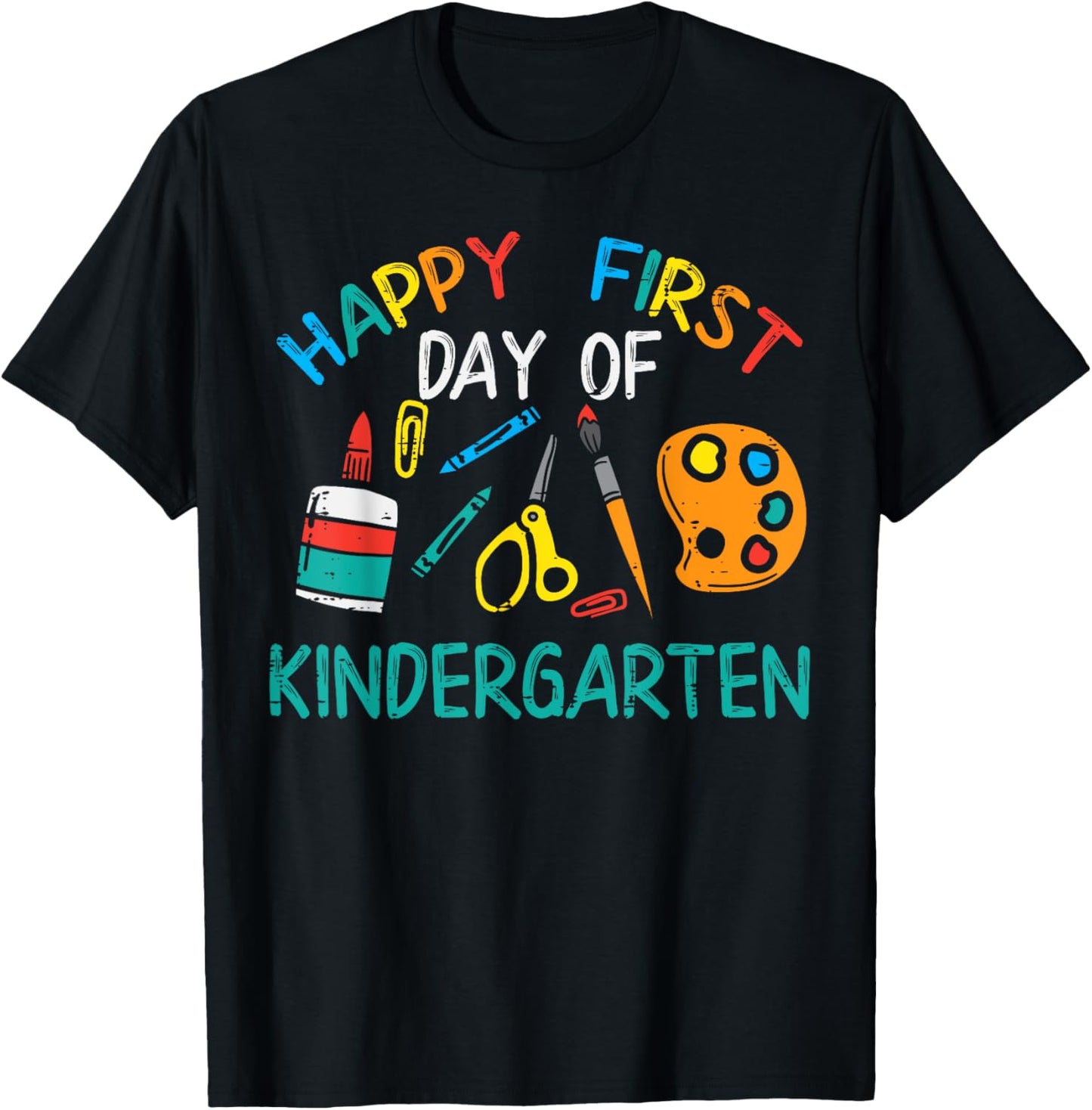 Happy First Day Of Kindergarten Back To Boys Girls Teacher T-Shirt - T-Shirt | Black