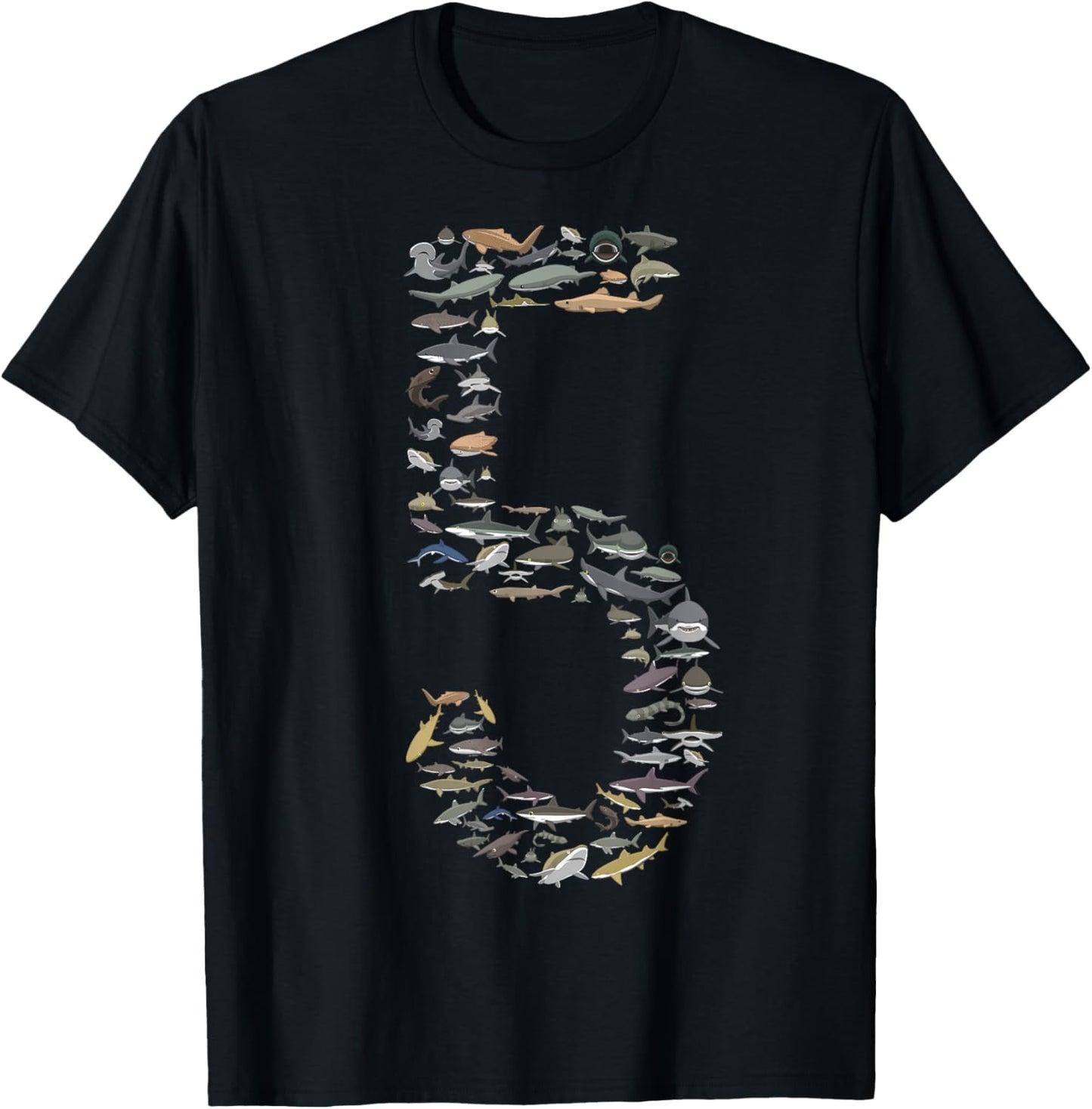 Shark Lover Type of Sharks Five Years BDAY 5th Birthday T-Shirt - T-Shirt | Black