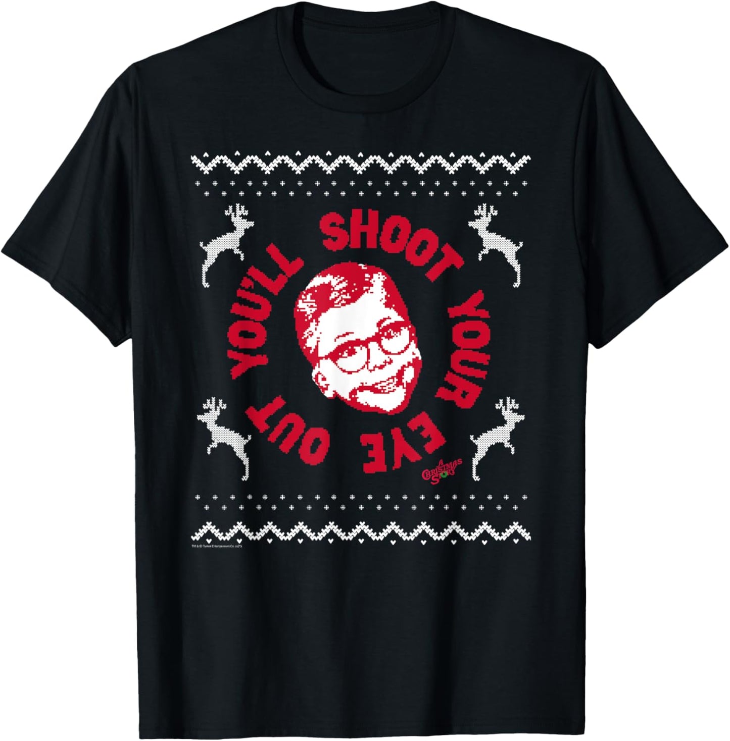 A Christmas Story Sweater Print You'll Shoot Your Eye Out T-Shirt - T-Shirt | Black
