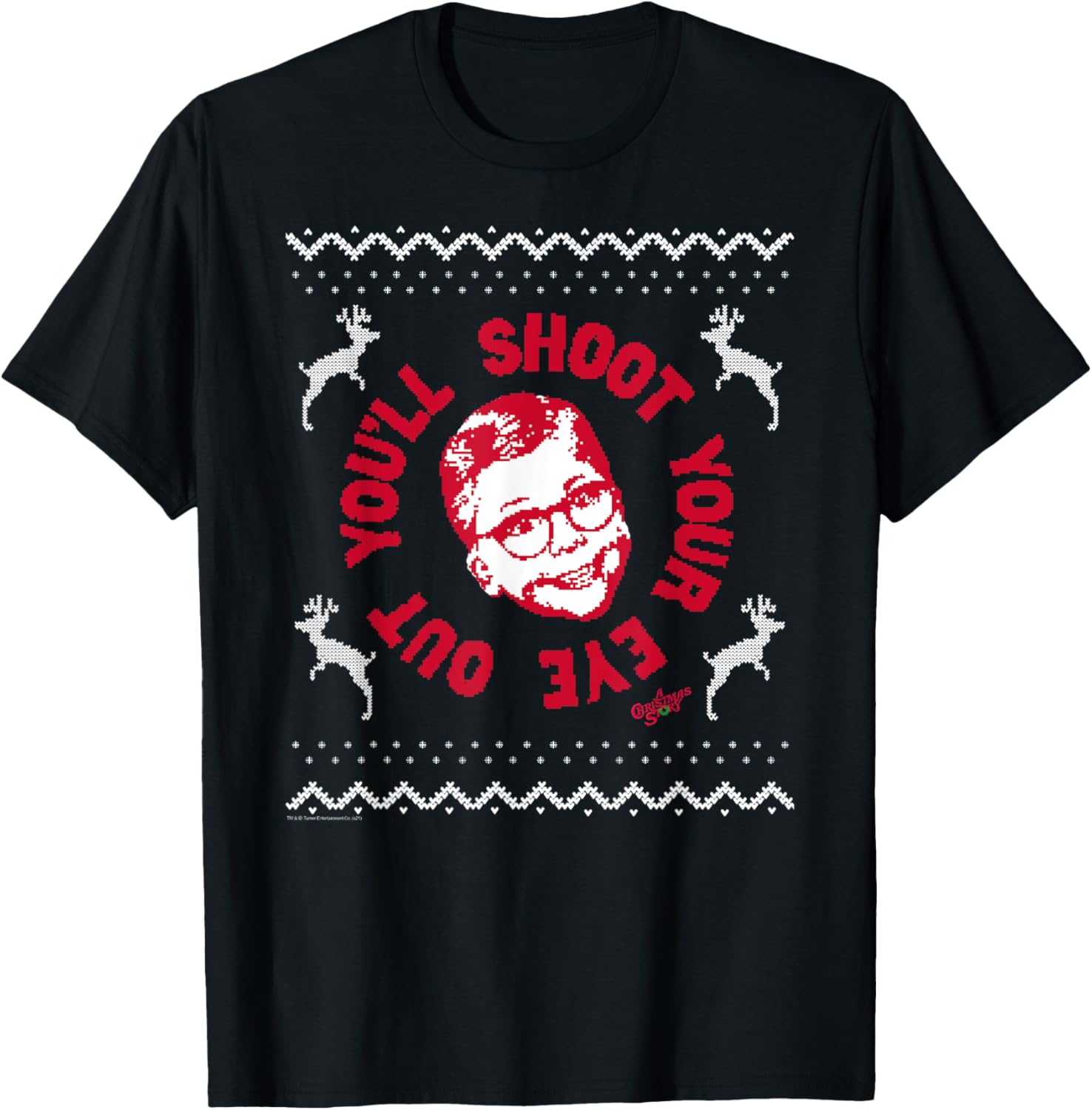 A Christmas Story Sweater Print You'll Shoot Your Eye Out T-Shirt - T-Shirt | Black