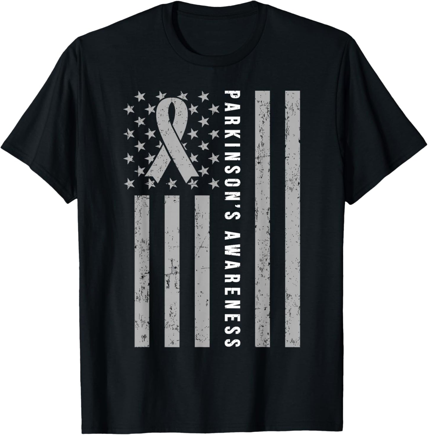 Parkinsons Awareness Ribbon Gray Parkinsons Disease Flag T-Shirt - T-Shirt | Black