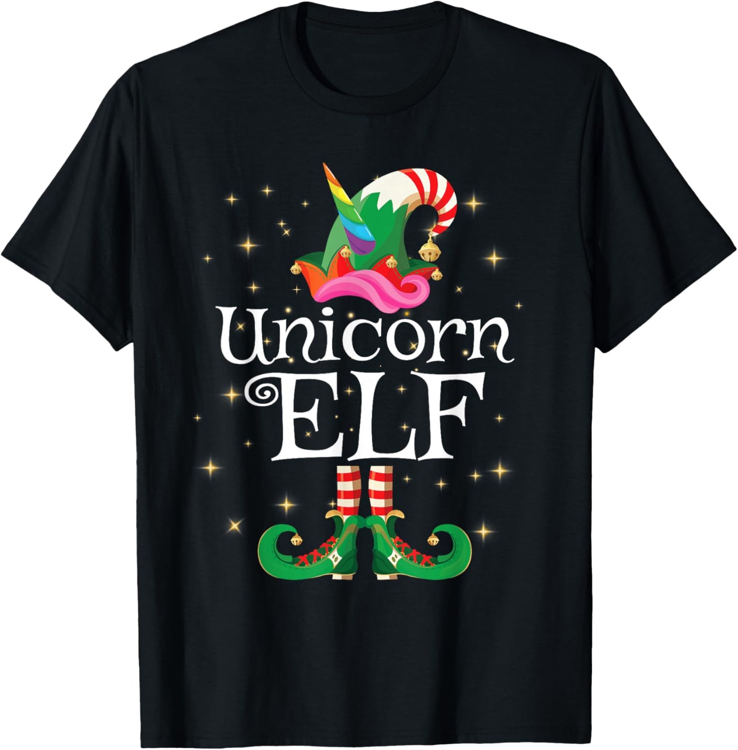 Unicorn Elf Shirt Girls Women Funny Matching Christmas Elf T-Shirt - T-Shirt | Black