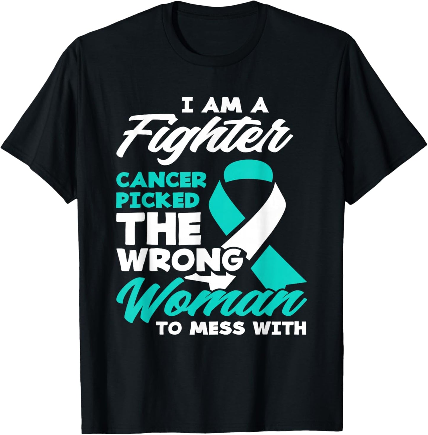 Fighter Cancer Picked Wrong Woman Cervical Cancer Awareness T-Shirt - T-Shirt | Black