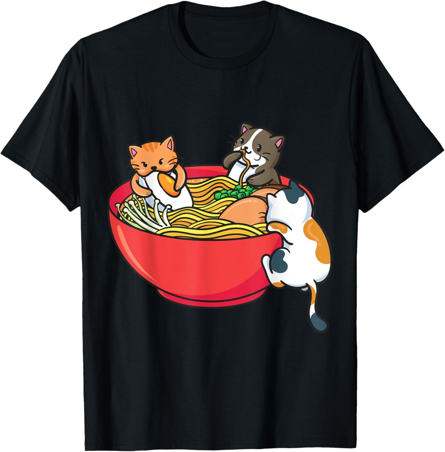 Japanese ramen noodles anime funny Japan cat T-Shirt - T-Shirt | Black