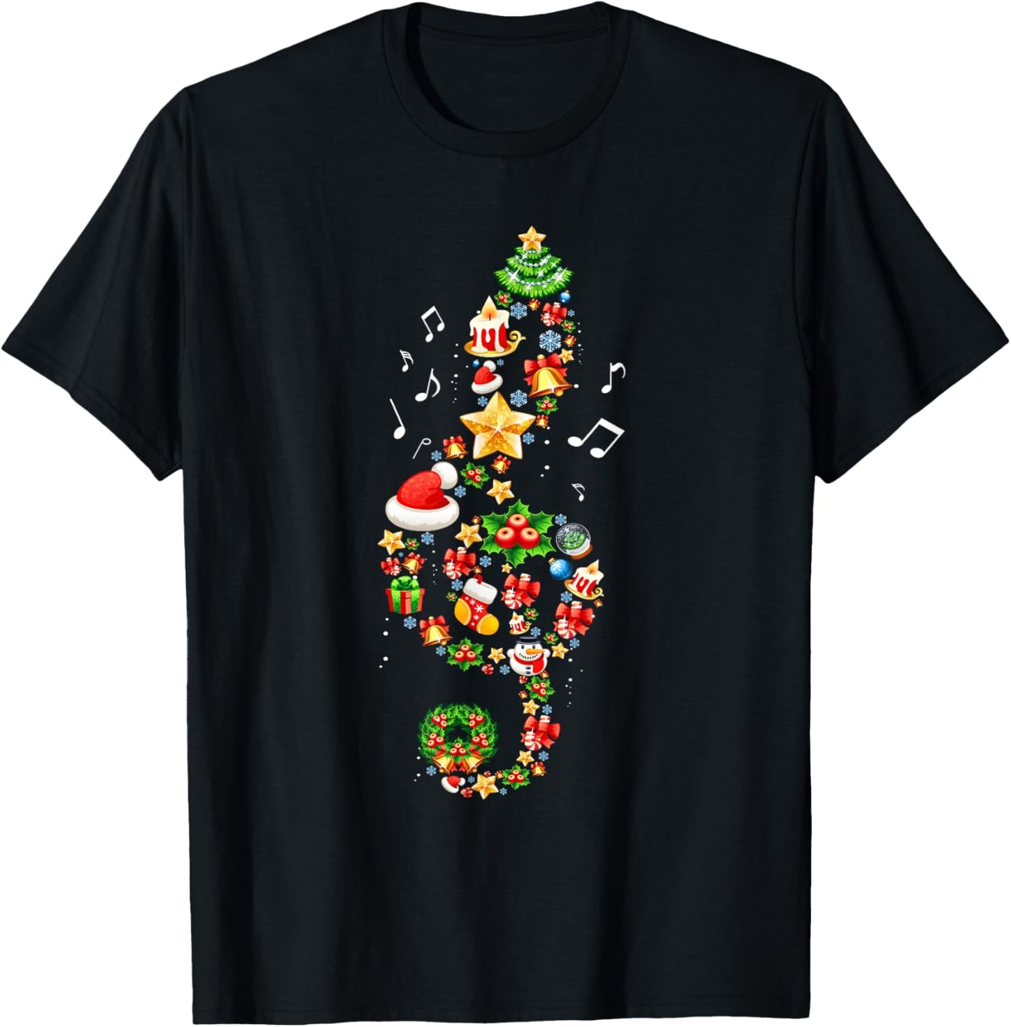 Christmas Musical Note Music Lover Teacher Sing Carols Xmas Women Kids T-Shirt - T-Shirt | Black