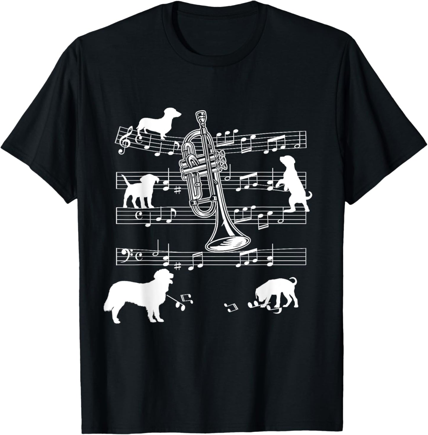 Trumpet Player Dog for Trumpeter Dogs and Trumpet Men Women Girls Kids T-Shirt - T-Shirt | Black