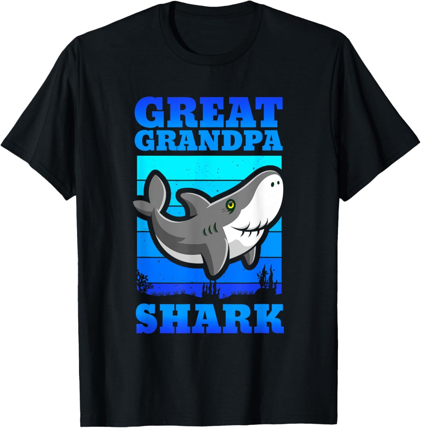 Great Grandpa Shark Cute Grandfather Grandparent Gift T-Shirt - T-Shirt | Black