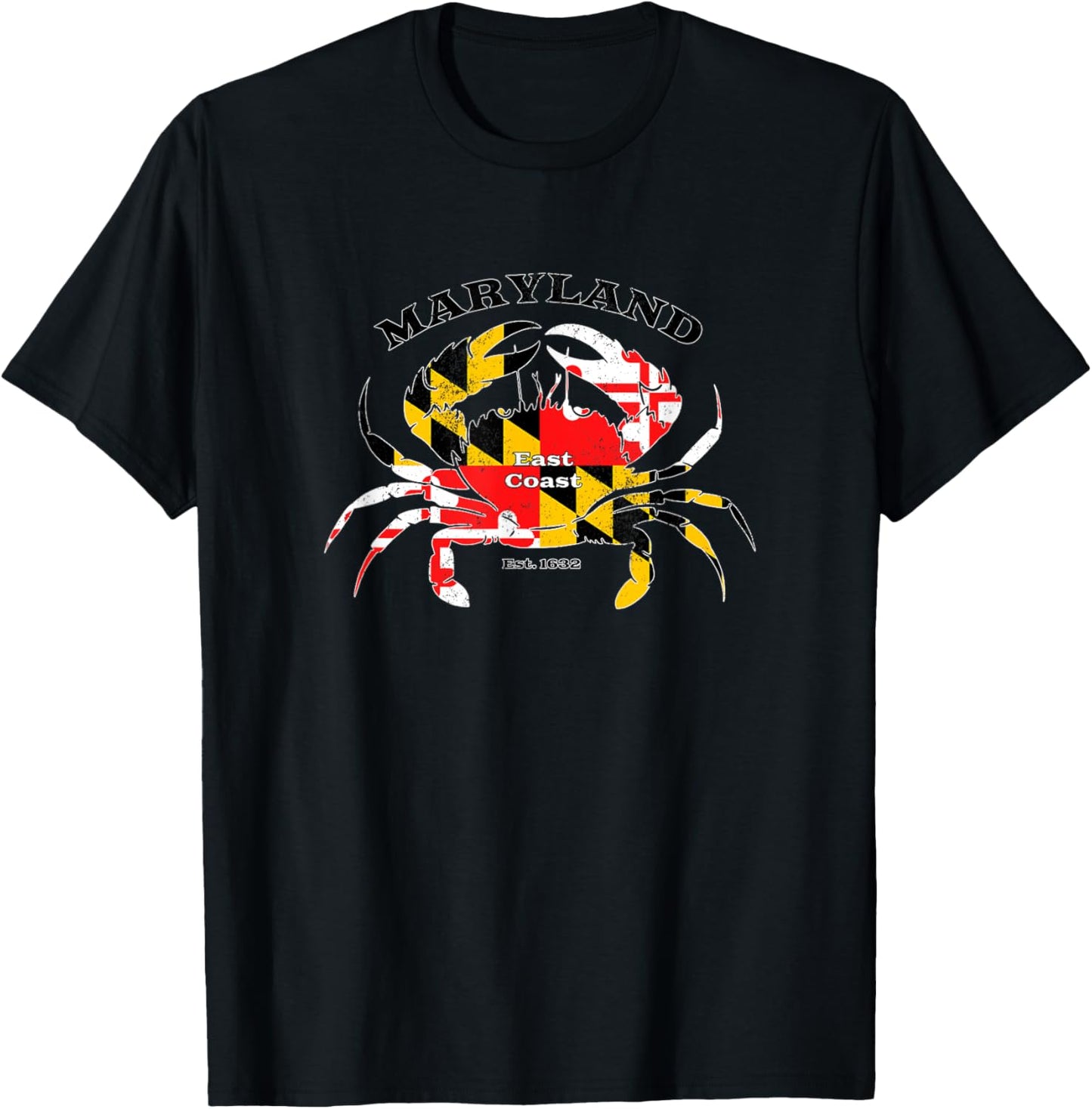 Maryland State Flag Crab Pride Annapolis Baltimore Fishing T-Shirt - T-Shirt | Black