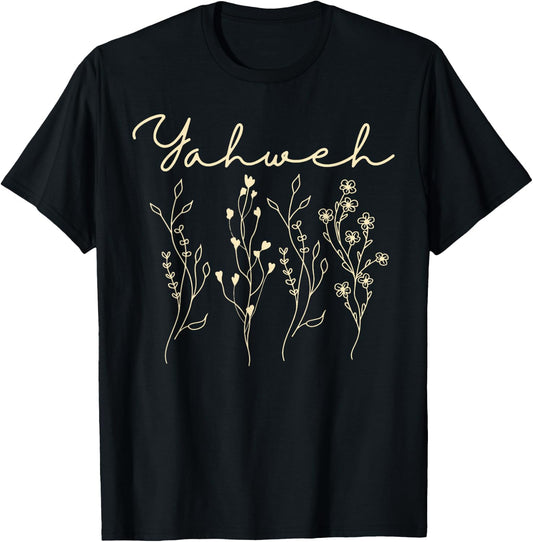 YAHWEH Wildflowers YHWH Christian Floral Bible Religious T-Shirt - T-Shirt | Black