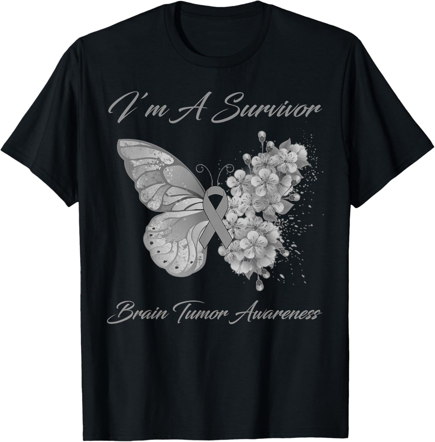 Butterfly I’m A Survivor Brain Tumor Awareness T-Shirt - T-Shirt | Black