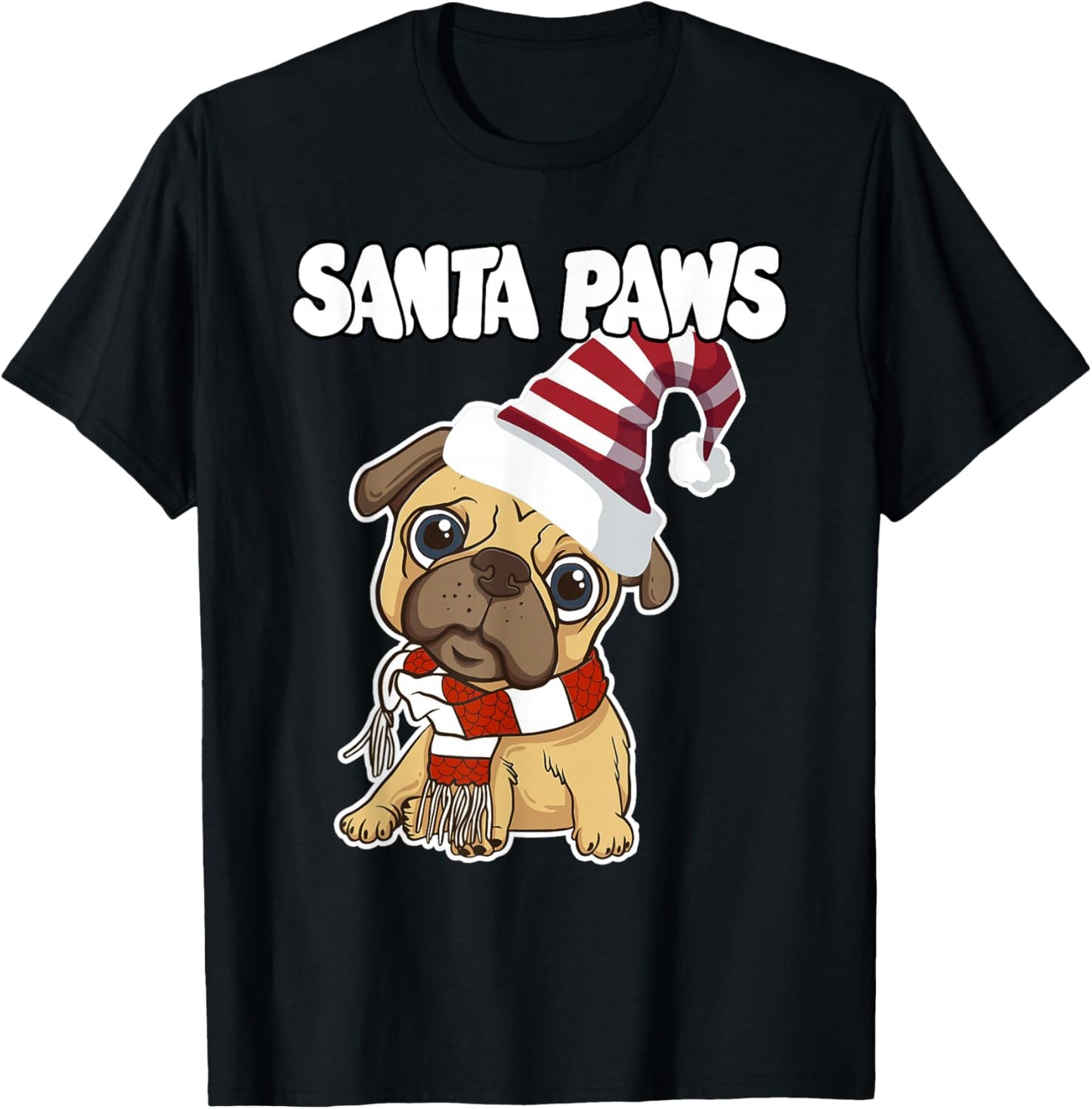 Pug Santa Paws Cute Christmas T-Shirt - T-Shirt | Black