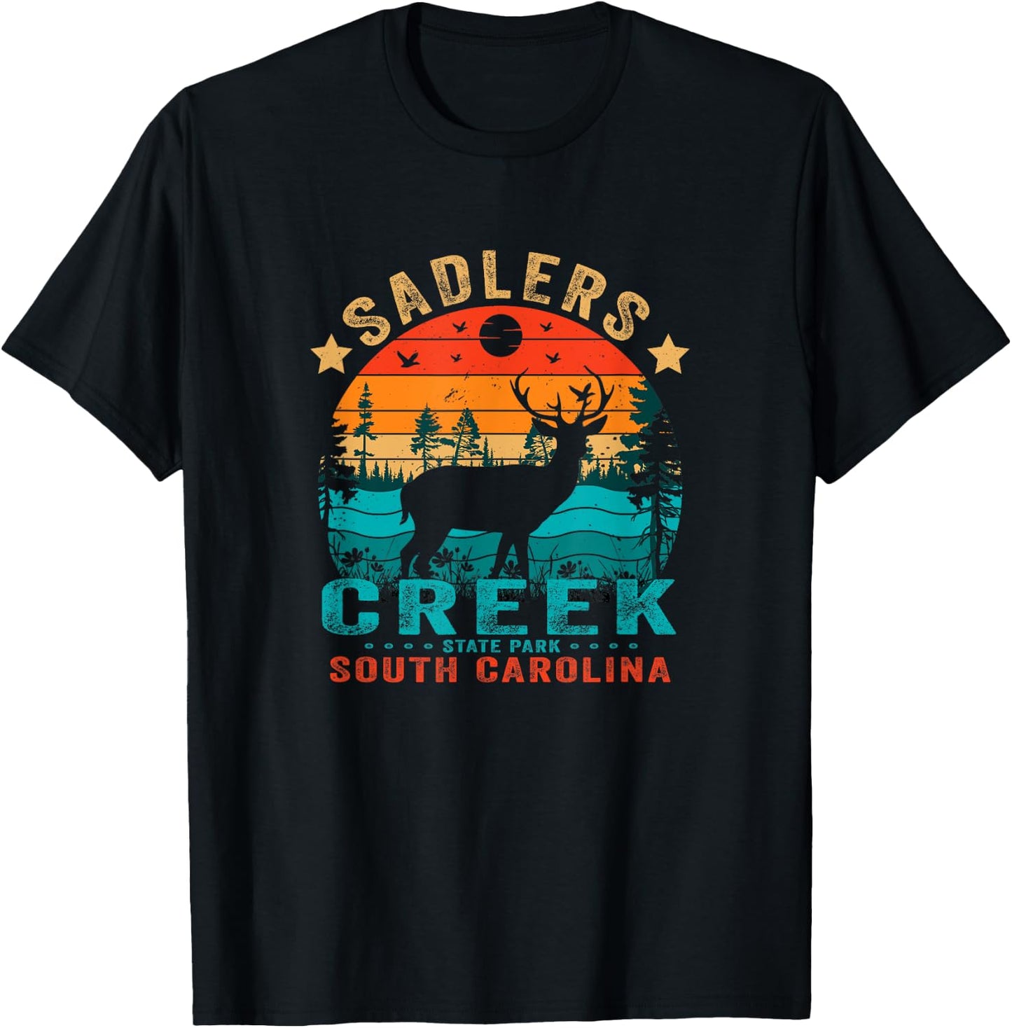 Sadlers Creek State Park South Carolina USA Retro Sunset T-Shirt - T-Shirt | Black