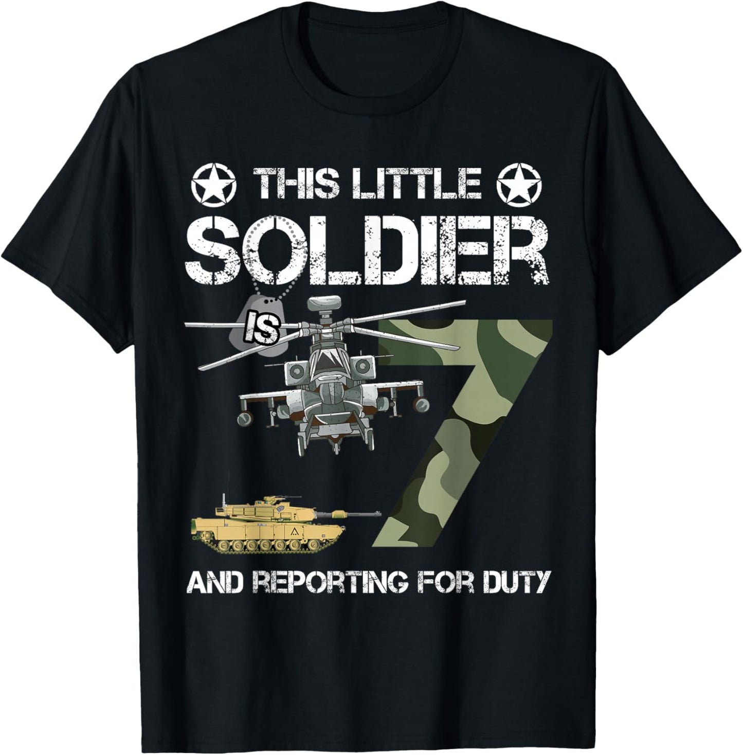 7 Year Old Soldier Camo Army Birthday Themed Military Family T-Shirt - T-Shirt | Black
