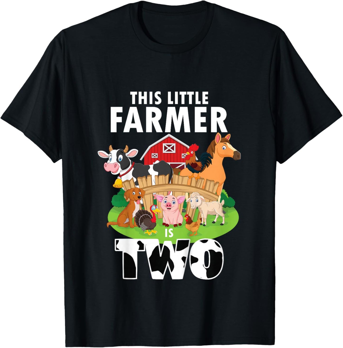 Kids 2 Years Old Boy Farmer 2nd Birthday Farm Animals Kids T-Shirt - T-Shirt | Black