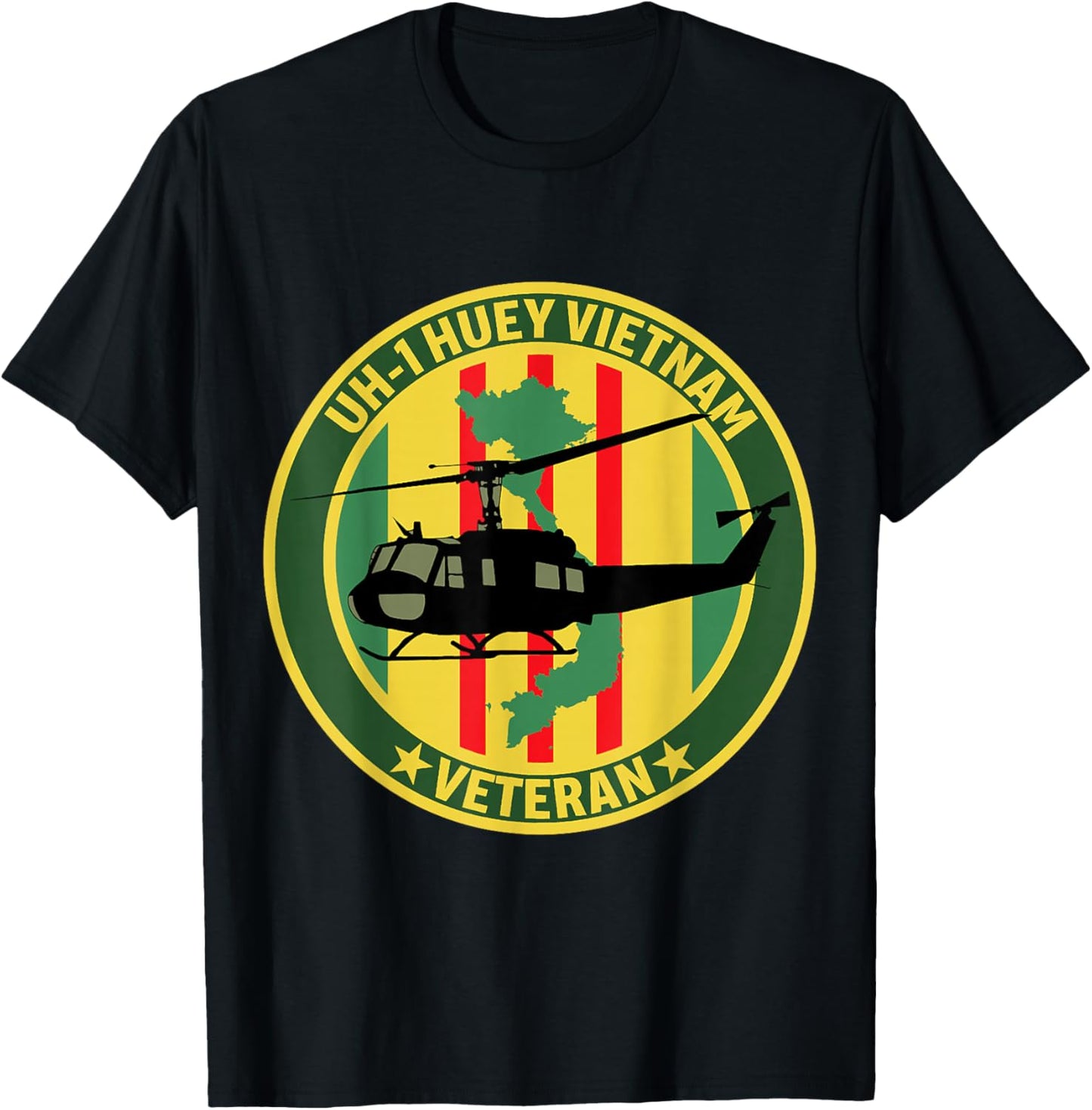 UH-1 Huey Helicopter Vietnam Veteran US Military Vet T-Shirt - T-Shirt | Black