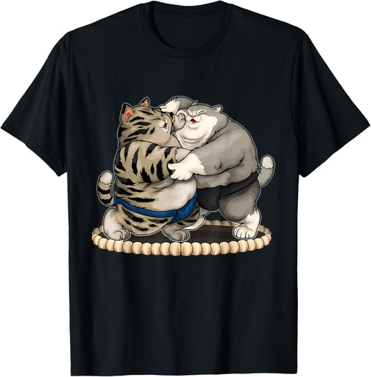 Funny Fat Sumo Wrestler Cats T-Shirt - T-Shirt | Black