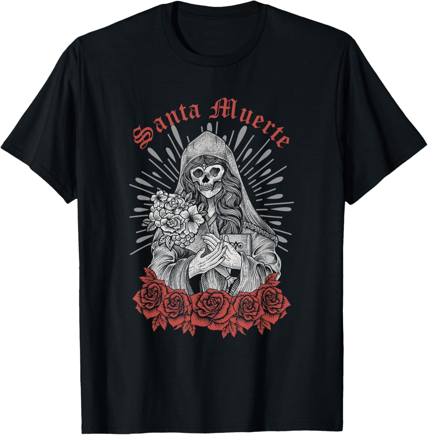 Santa Muerte Mexican Female Deity Dead Sugar Skull Satanic T-Shirt - T-Shirt | Black
