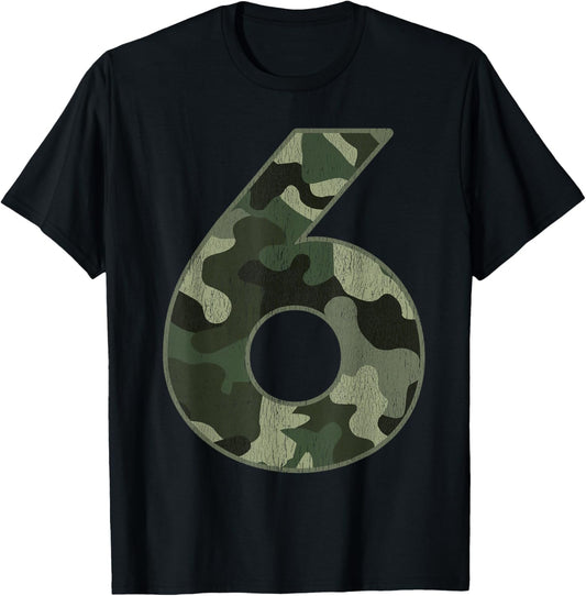 6th Birthday Army Birthday Party 6 Years Old Camo Number 6 T-Shirt - T-Shirt | Black