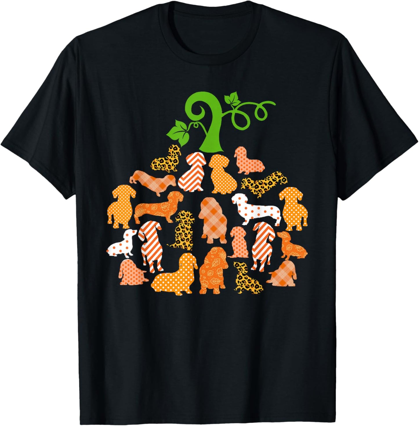 Dachshund Pumpkin Shape Plaid Leopard Dog Autumn Halloween T-Shirt - T-Shirt | Black