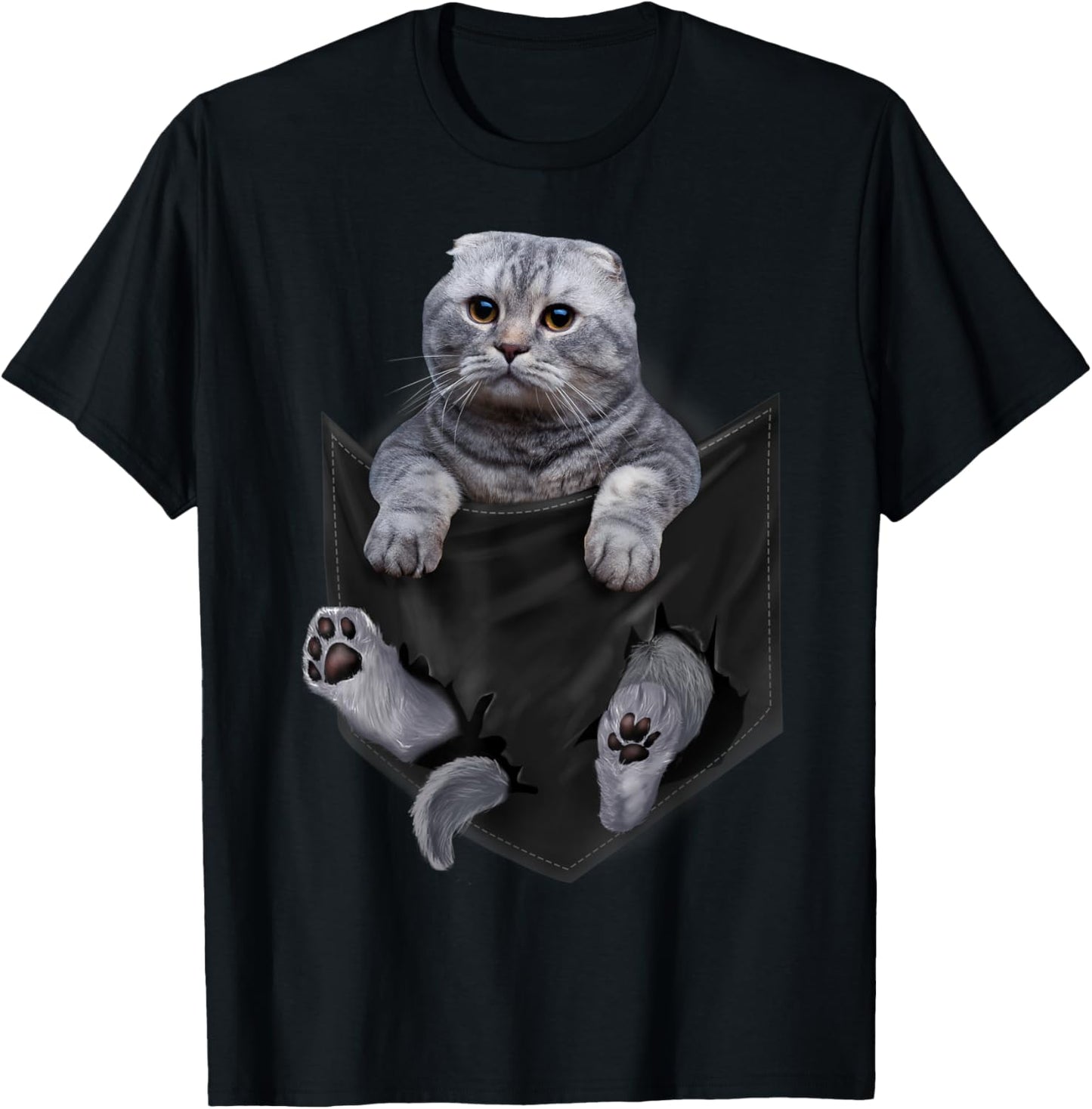 Scottish Fold Cat in Pocket Cats Shirt Gifts T-Shirt - T-Shirt | Black
