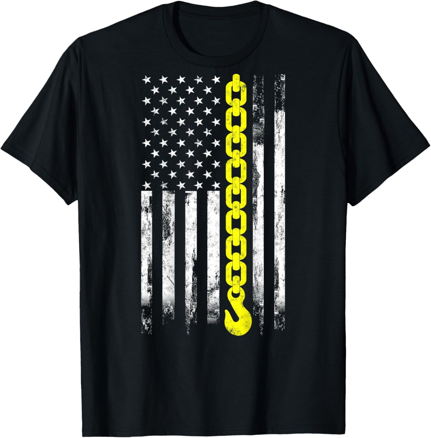 Tow Truck Driver Thin Yellow line USA Flag Gift Towing Dad T-Shirt - T-Shirt | Black