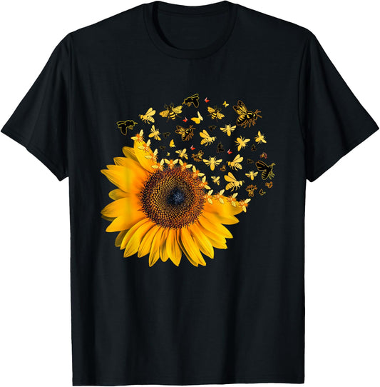 Bee Sunflower Lover Bumblebee Honey Bees Design T-Shirt - T-Shirt | Black